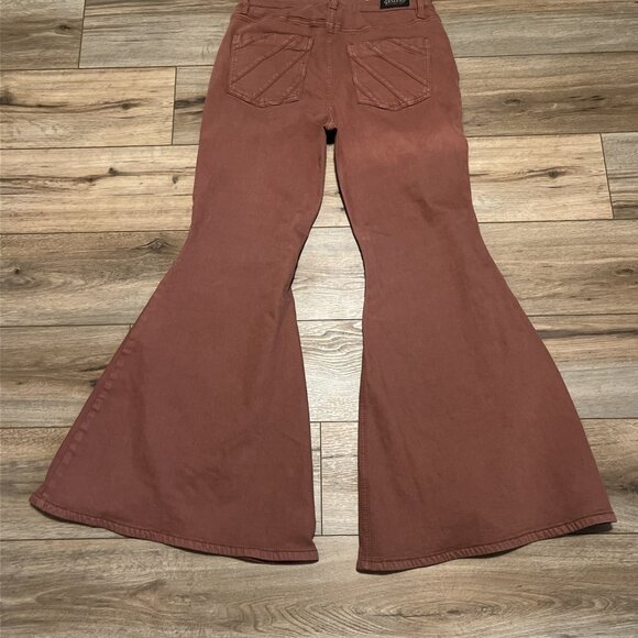 Shyanne Tulip Hem Super Flare Jeans SZ 33 x 32 Red Clay Brown High Rise Stretch - Picture 13 of 13